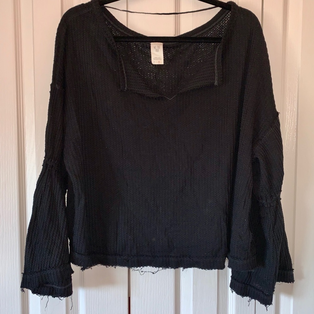 Free People Black Waffle Knit Top!